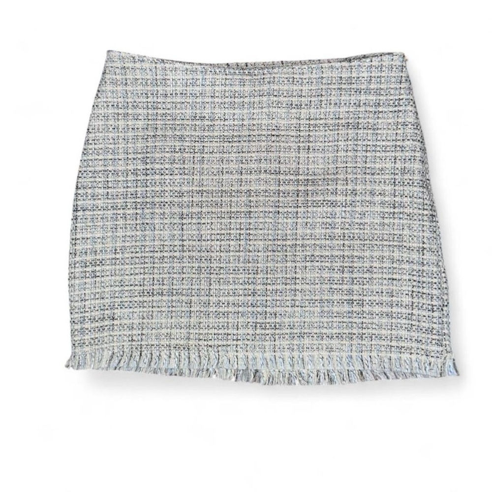 Bishop + Young Women's Tweed Mini-Skirt Fringe Hem Zipper Ivory - Picture 4 of 7